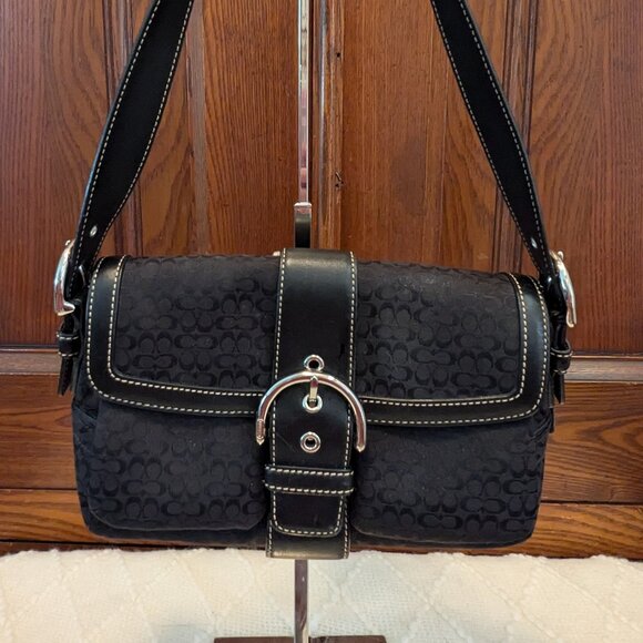 Coach 1444 Small Vintage Black Soho Flap Y2K Signature C Canvas Shoulder/Tote - Picture 2 of 13